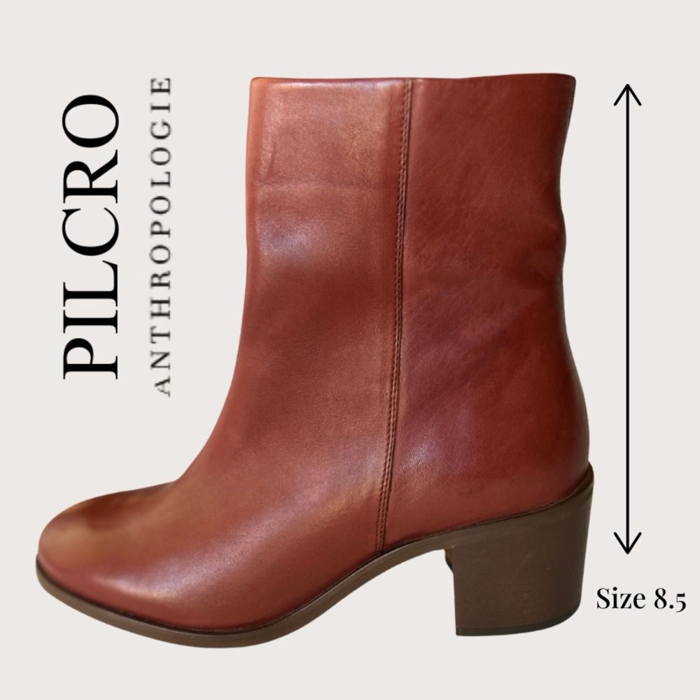 Pilcro (Anthropologie) → Leather Block Heel Ankle Boots (Cognac, Size 8.5)